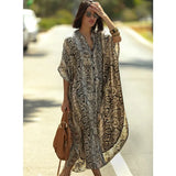 Causal Striped V-neck Button Front Open Summer Beach Dress Blue Tunic Women Plus Size Clothes Maxi Dresses
