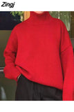 Women's Turtleneck Sweater White Jumper Warm Knitwear Green Pullover Women Thick Loose Elegant Sweater for Women