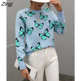 Fashion Knit Sweater for Women Fall/Winter New 2022 Thick Warm Print Butterfly Loose Knitwear Pullover Women's
