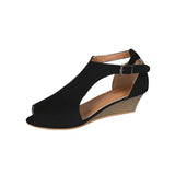 Size 43 Shoes Women Summer Fashion Fish Flat Wedge Women's Sandals Buckle Closed Toe Roman Women's Sandles Sandalias