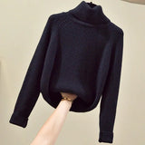Winter Office Ladies Elegant Sets Womens Outfits 2023 Plaid Thick Coats+Turtleneck Knitted Sweater+woolen Harem Pants