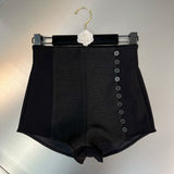 2022 Autumn New Arrival Single Breasted Buttons Stretch High Waist Black Slim Shorts Women