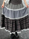 Patchwork Lace Plaid Maxi Skirt- Outfit