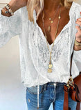 Lace Shirt Women's Autumn Lace Blouse V-neck Shirt Tops Office Lady Fashion Clothing Loose Clothes Temperament