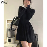Dresses Women Folds Elegant Fashion Design Minimalist Pure Empire Korean Style Vestidos Basic Leisure Spring Ladies