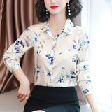 Women Shirts Blouses Long Sleeve Shirt Women Satin Printing Blouse Floral Top Fashion Clothes Woman 2023 OL Button Up
