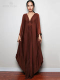 Multicolor V-neck Batwing Sleeve Plus Size Loose Maxi Dress For Women Summer Beach Wear Kaftan Long Bathing Dresses