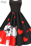 Winter Christmas Women Sexy Spaghetti Strap Swing Party Dress Vintage Robe Santa Snowflake Print