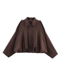 Spring New Women's Fashion Army Green Velvet Effect Short Long Sleeve Epaulets