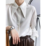 Autumn Office Lady Solid Button Up Bottoming Shirt Female Long Sleeve Simple All-match Blouse Top Women Cardign