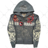 Popular Hip Hop Zipper Hoodies Men Y2K New Harajuku Vintage Sweatshirts Punk Rock Plus Size Loose Anime Hoodie