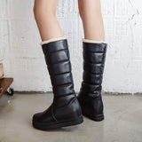 Mid-Calf Boots Women Flat Heel Knee High Boots Winter Plus Warm Snow Boots Slip On Ladies Shoes White Black