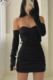 Fashion Off Shoulder Sexy Autumn Dress Female Long Sleeve Bodycon Solid Basic Casual Black Dresses Slash Neck