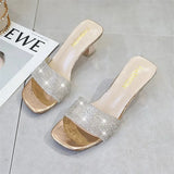slippers women's summer new 2022 sexy rhinestones one word thick with fairy wind square head large size sandals