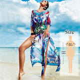 Multicolored Bohemian Floral Printed V-neck Chiffon Bats Sleeve Long Summer Beach Dress Women Beachwear Maxi Dresses