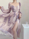 Fashion Tie Dye Printing V Neck Midi Dress Women Elegant Fairy Evening Party Dresses Female Sexy Backless Mini