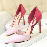 Zingj Korean Version Of Fashion Sweet High Heels Women's High With Shallow Mouth Pointed Head Color Hollow One Word Belt Show Thin Single