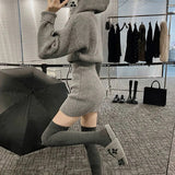Streetwear Knitted Mini Dress Women Hooded Sweater A Line Dresses Winter Korean Solid High Waist Slim Casual Vestidos