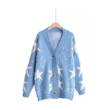 women's knitted jacket cardigans 2021 autumn winter new loose and versatile stitching star mid-length sweater