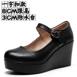 8CM High Heel Heel Leather Shoes 3CM Thick Waterproof Table Comfortable Loose Cake Shoes Round Head Light Magic Stick Single Shoes