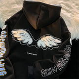 Sweatshirt Punk Goth Wing Letter Print Hoodies Streetwear Plus Size Jacket Long Sleeve Tops Aesthetic Girls