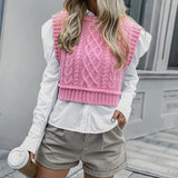 Autumn sweater Women Casual Turtleneck Pink Knitted Pullover Vest Chic Lady Sleeveless Sweaters Girls Cute Knitted