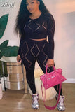 Fashion Hollow Tracksuit Two Piece Set Women Long Sleeve O-Neck Elastic Tops+Leggings Female Sporty Matching