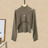 Warm Knitwears Two Piece Set For Women Outfit Korean Off The Shoulder Knitted Sweater+high Waist Patchwork Skirt Set