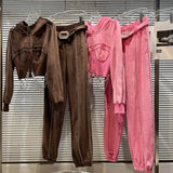 2022 Autumn Winter Rhinestone Chain Hooded Jacket Coat Long Pants Belt Two Piece Set Women Tracksuits