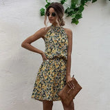 Queens Women Sleeveless Halter Beach Bohemian Mini Dresses Ladies Rayon Cotton Ethnic Shirt Dress