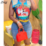 Summer Loose Gray Tassel Graphic T shirts Tie Dye Print TShirt Crop Tops Women 2022 Streetwear Tee TShirts For