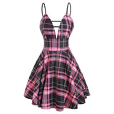 Sexy Plaid Spaghetti Strap Women Dress Gothic Vintage Casual Female Streetwear Vacation Fashion Party Sundress Mini