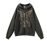 Gothic Streetwear Skeleton Print Oversize Hoddie Women Punk Harajuku Hip Hop Zipper Sweatshirt Female Mall Goth