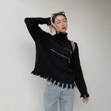 Turtleneck Sweaters For Women Fashion Pullovers Fall 2021 Black Fringe Roll Neck Knit Sweater Knitwear Desinger