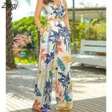 Women Tropical Print V Neck Sleeveless Crop Top & Long Pants Set 2PCS Suit Set Summer Spring Casual Vacation Female