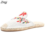 hot selling true flat platform hemp rubber slipper casual floral Sapatilas Sapato women's canvas shoe flat