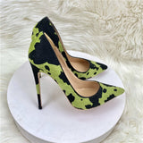 black mixed colors cow pattern stilettos pointed toe 12cm 10cm 8cm high heels plus size 45 cozy women pumps RM031