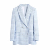 Casual Double Breasted Tweed Women Blazer Coat 2021 New Long Spring Autumn Jackets Coats Female Chic Office Lady
