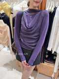 Xixi 2025 Autumn White Standard Elegant Temperament Chiffon Neck Thin Knitted Small Shirt