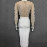 New 2 Piece Set Beading Sexy Top Bandage Skirt Two Piece Sets Suits Women Autumn Winter Bodycon