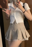 Cotton Linen Pleated Mini Skirt- Outfit