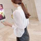 Autumn Korean Style Chiffon Shirt Chic Elegant Multi-layer Pleated Stand Collar Blouse Women Puff Sleeve Sunscreen Top