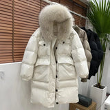 Winter Real Fur Collar Hooded Duck Down Coat Female Rain Feather Parkas Waterproof Winter Women's Long Puffer Warm