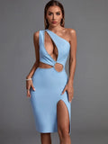 Dress 2022 New Women's Blue Bodycon Dress Elegant Sexy Crystal Evening Club Party Dress High Quality Summer