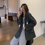 Blazers Women Elegant Solid Suit Jackets Korean Office Lady Simple Single Breasted Loose Leisure All-Match Coat Top