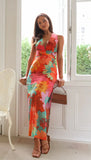 Zingj Summer New Women's Temperament Casual V-Neck Printing Tie Medium Long Dress