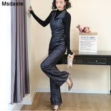 Jumpsuits Woolen Winter One Piece Jumpsuits Wide Leg Pants Lady Rompers Turn-down Neck Plaid Belted Loose Woman