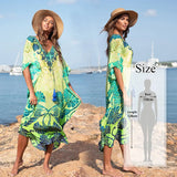 Sexy Cold Shoulder V Neck Bats Sleeve Loose Summer Beach Dress Plus Size Women Beachwear Kaftan Black Dress