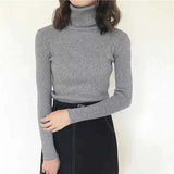 Casual Solid High Collar Jersey Punto Mujer Turtleneck Slim Vintage Jumper Soft Pull Femme Winter White Knitted