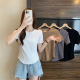 Zingj Summer New Slim Short-Sleeved T-Shirt Women's Design Sense Short Pure Desire Irregular Hem Curved